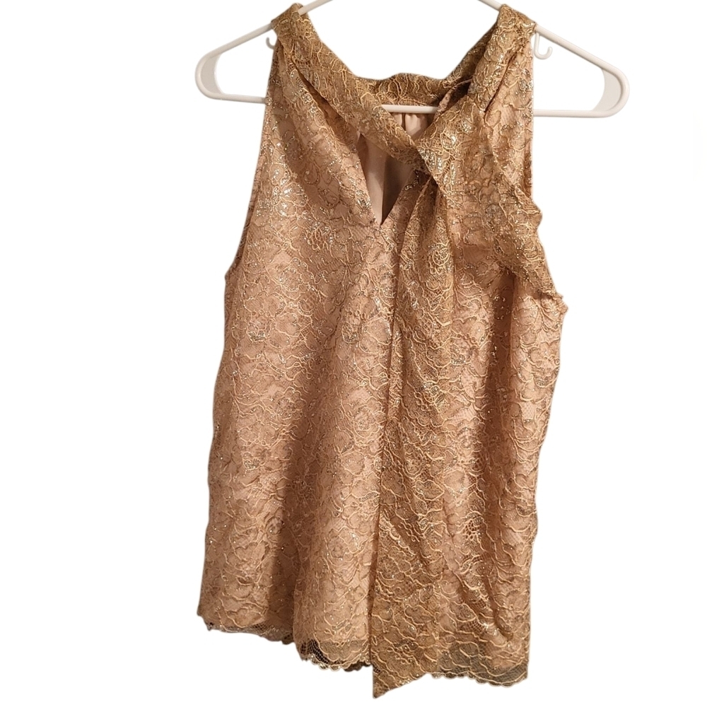 J. Crew Elegant Gold Lace Halter Top With Tie Detail, Small, NWOT